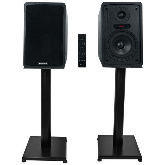 Rockville ELITE-5B 5.25" Powered Bookshelf Speakers Bluetooth/Optical 21" Stands