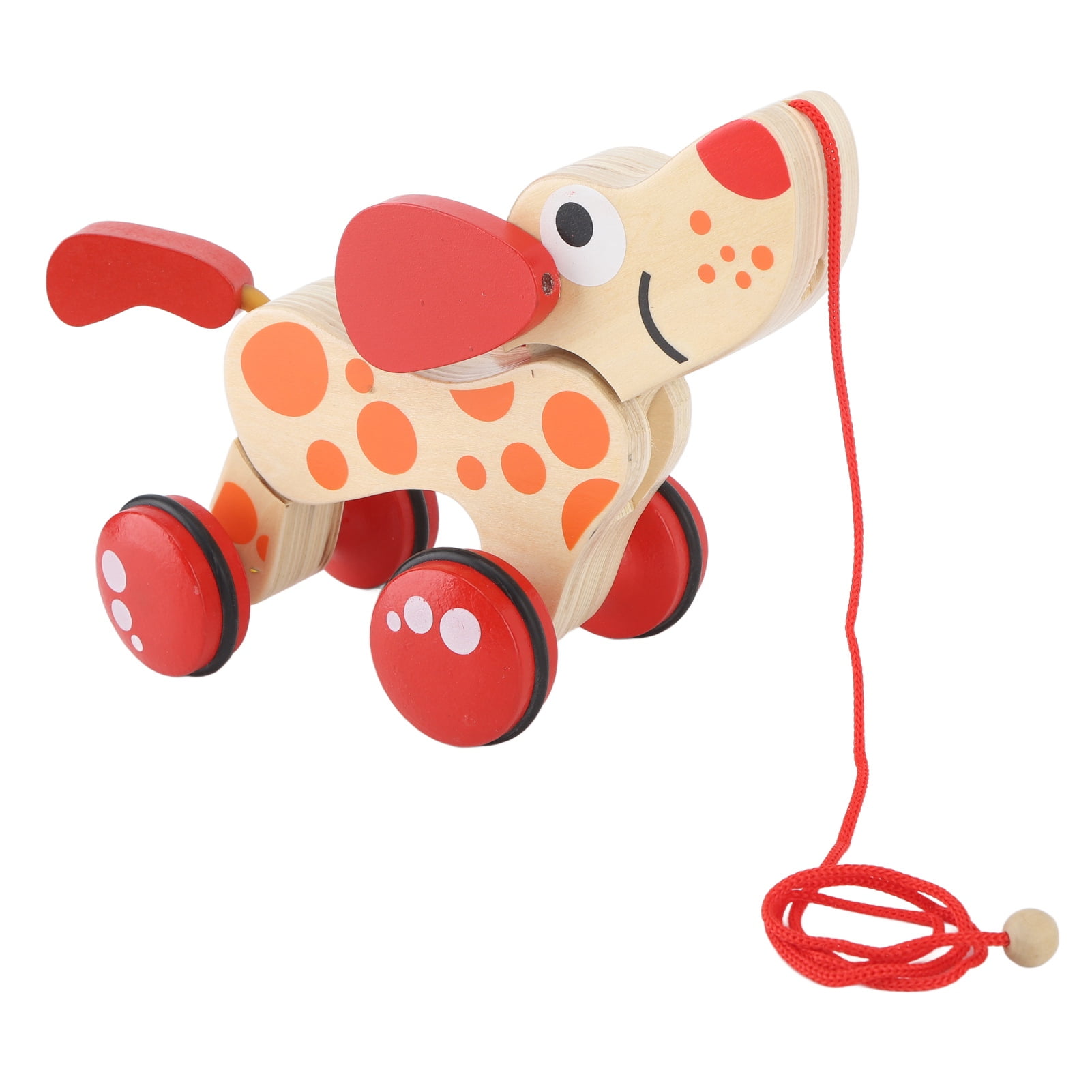 Wooden Pull Dog Toy, Pull Along Wood Toy, Push Pull Toy Puppy Pull