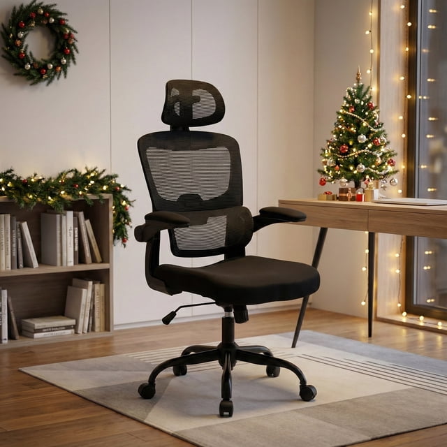 Silla Oficina de Respaldo Alto Ergonómica, Color Negro, para Hogar u Oficina HOMEMAKE FURNITURE Moderno
