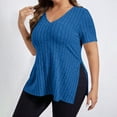 thumbnail image 2 of Posijego Plus Size Tops for Women V Neck Short Sleeve Tunic Shirt Side Split Lightweight Sweater for Women, 2 of 7