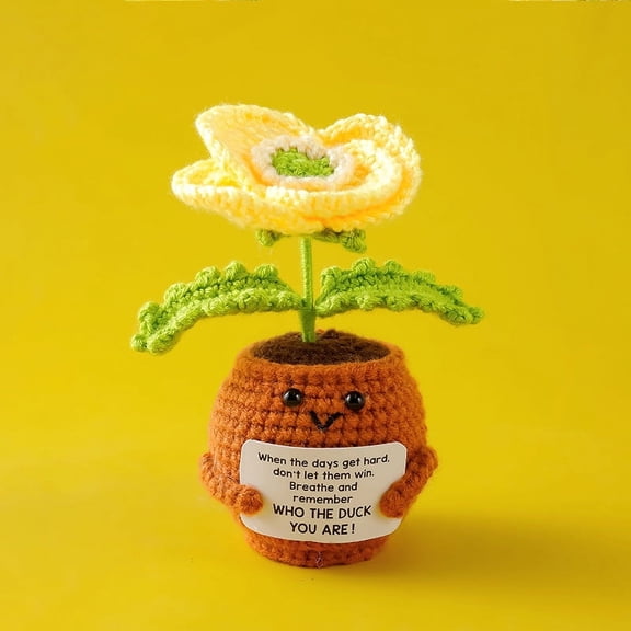 Handmade Emotional Support Potted Plants, Positive Crochet Doll with Card, Inspirational Small Handmade Knitted, Funny Gifts for Women Men Birthday Friends Coworkers, Office Decor