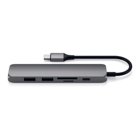 Satechi - Slim Multi-Port Adapter V2 with USB-C PD, 4K HDMI, Micro/SD Card Readers, USB 3.0 for MacBook, Windows Laptops - Space Gray