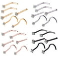 thumbnail image 5 of HEVIRGO 6pcs / Set Zircone Cubique L-Bar Tige Courbe Nez Goujon Piercing Bijoux Décor, Or, 5 of 5
