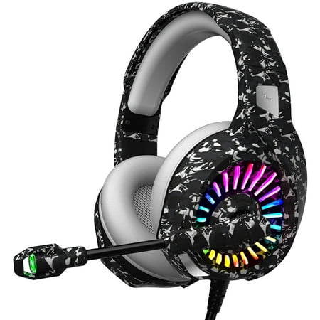ZIUMIER Z20 Pro Camo Gaming Headset for PS4, PS5, Xbox One, PC, Wired Over-Ear Headphone with Noise Isolation Microphone, RGB LED Light, 7.1 Surround Sound, Camouflage Grey