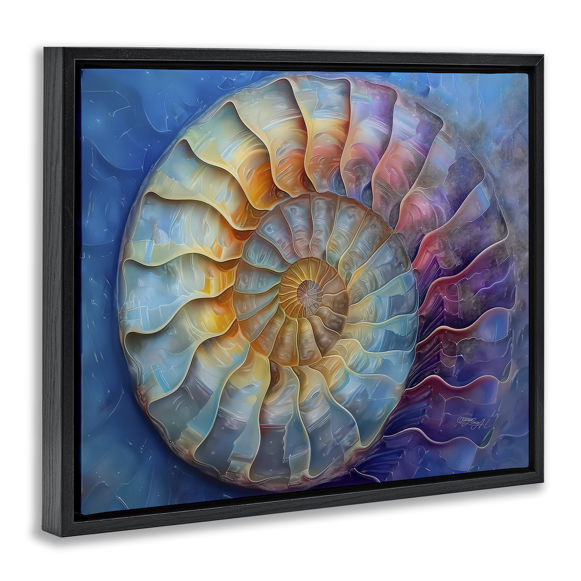 Stupell Industries Maritime Nautilus Spiral Animals Painting Black Floater Framed Canvas Art Print Wall Art, 31 x 25