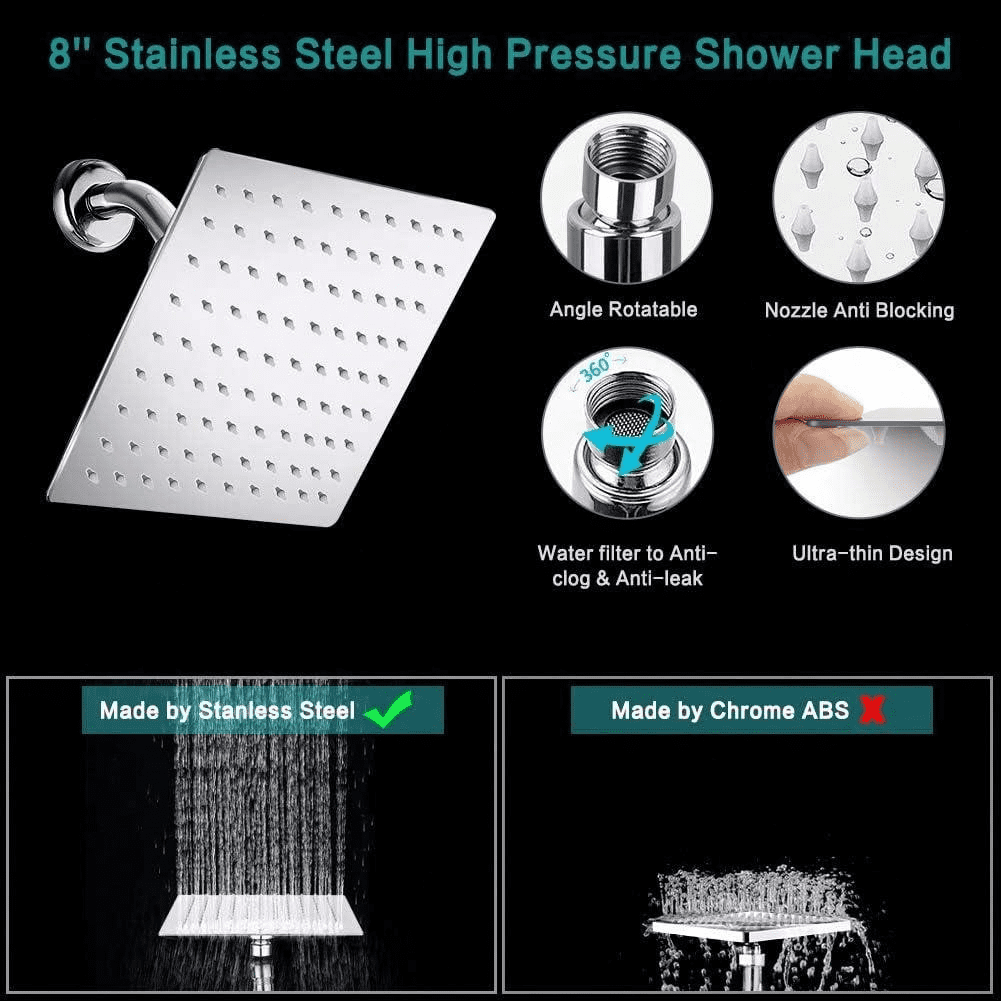 Shower Head with Hose, 8'' High Pressure Rain Shower Head, Handheld Shower Head Combo, 2+1 Spray Settings Adjustable Shower Head with Holder, Height/Angle Adjustable