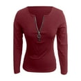 thumbnail image 4 of Womens Sexy Tops Long Sleeve Henley Half Zipper Fitted Low Cut Pullover Shirts 2025 Fall Fashion Trendy Casual Blouses, 4 of 5