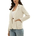 thumbnail image 4 of INSPIRE CHIC Casual Blazer for Women Stripe Notched Collar Single Button Office Blazers with Pockets XS Beige, 4 of 6