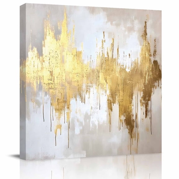 Wall Art Prints, Gold Grey Framed Canvas Prints for Bedroom Living Room Bathroom Office, Abstract Contemporary Square Graffiti Smear Art Gallery Wrap Wall Art Poster for Gifts Home Decor 24"x24"