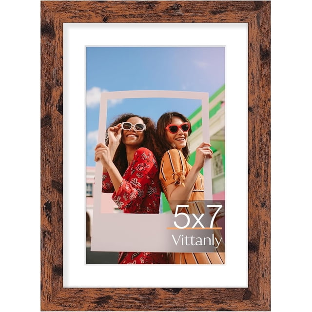 Vittanly 5x7 Picture Frame, Display Pictures 4x6 with Mat or 5x7 without Mat, Premium Material with Shatter Resistant Plexiglass, Photo Frame for Wall or Table Top Display, Dark Brown, 1 Pack