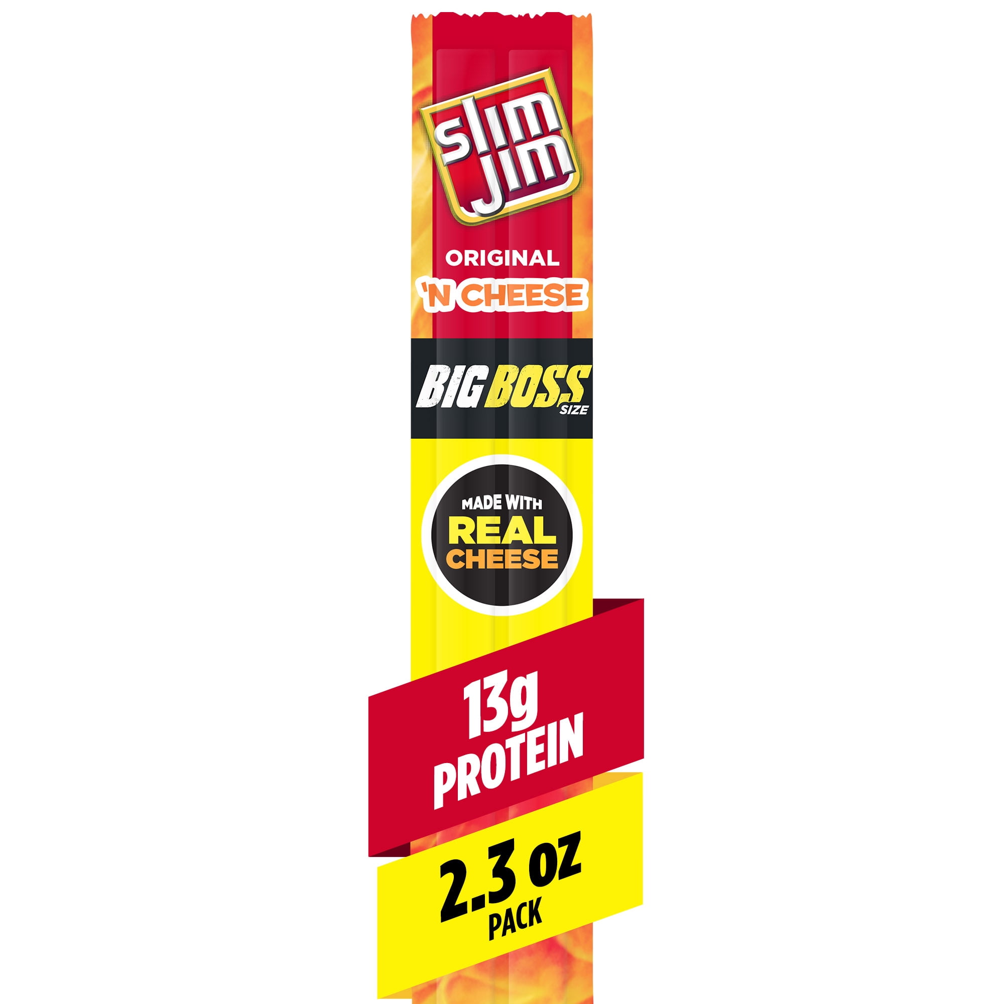 (2 pack) Slim Jim Beef 'N Cheese Smoked Meat Sticks, Original Flavor, High Protein, 2.3 oz.