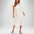 thumbnail image 1 of LOVZFMLL Robe Mode Femme Couleur Unie Manches Courtes Col en V Bouton Taille Élastique Découpée Blanche P, 1 of 8