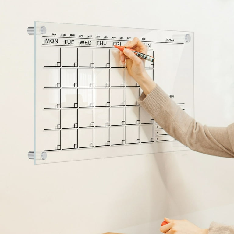 No Magnetic Whiteboard for Wall Meal Plan & Grocery List Clear Acrylic Dry  Erase Calendar Scheduling