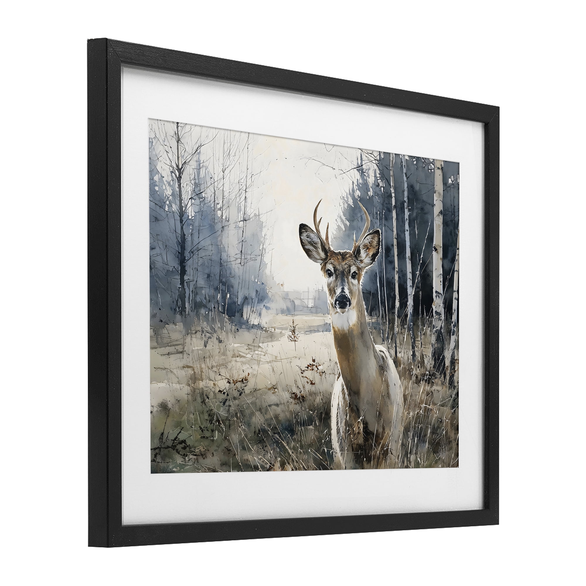 Stupell Industries Deer in Winter Wilderness Black Framed Print Under Glass, design by Franklyn Gregory