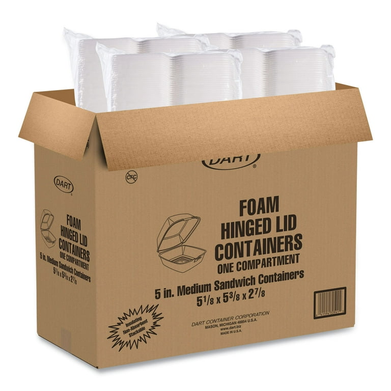 Foam Hinged Lid Containers, 5.38 x 5.5 x 2.88, White, 500/Carton Foam Hinged Lid Containers, 5.38 x 5.5 x 2.88, White, 500/Carton