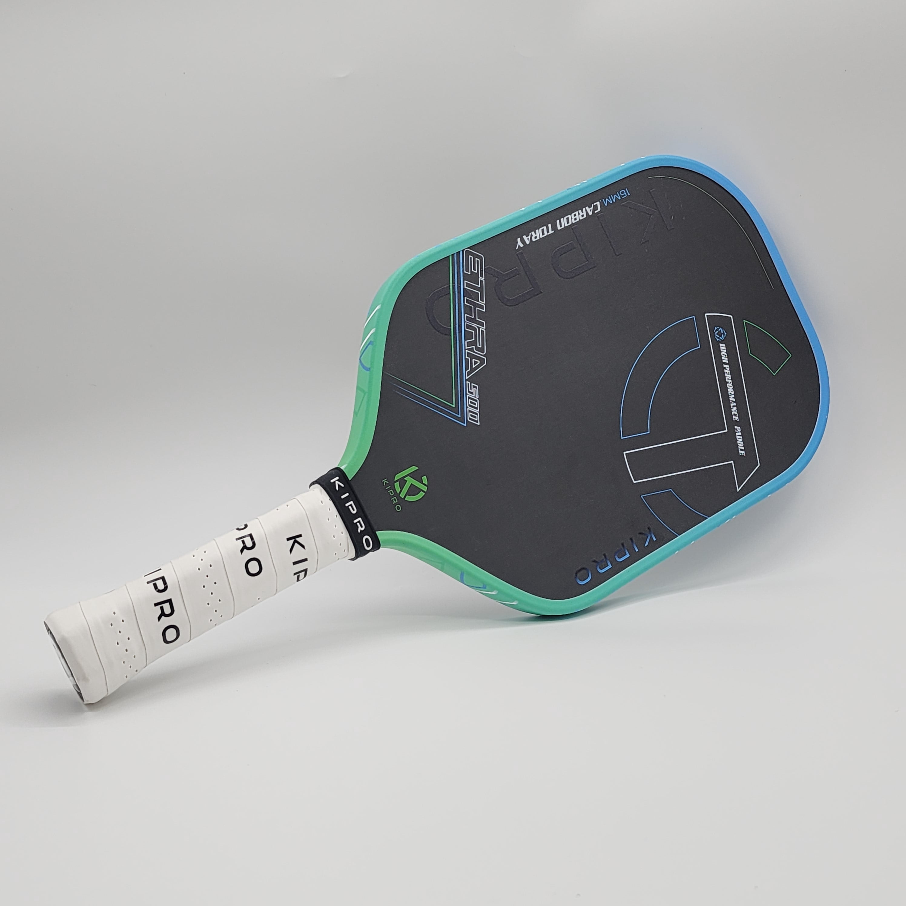 Kipro Hyperion Carbon Friction Surface 16mm Pickleball Paddle with Racket Cover, Elongated Handle, Black