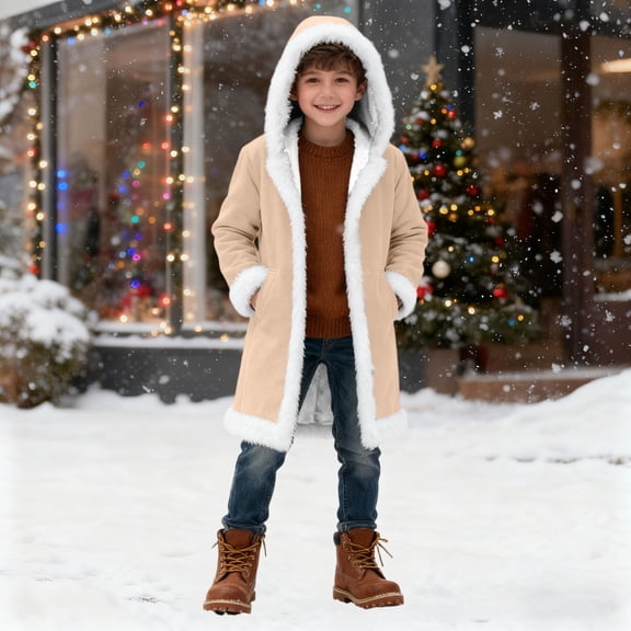 MAIHAN-Winter Festival Cardigan for Boys and Girls 2-13 Years, Christmas Holiday Sweater with Soft, Cozy Open Front Jacket for Cold Weather(Beige,3-4Years)