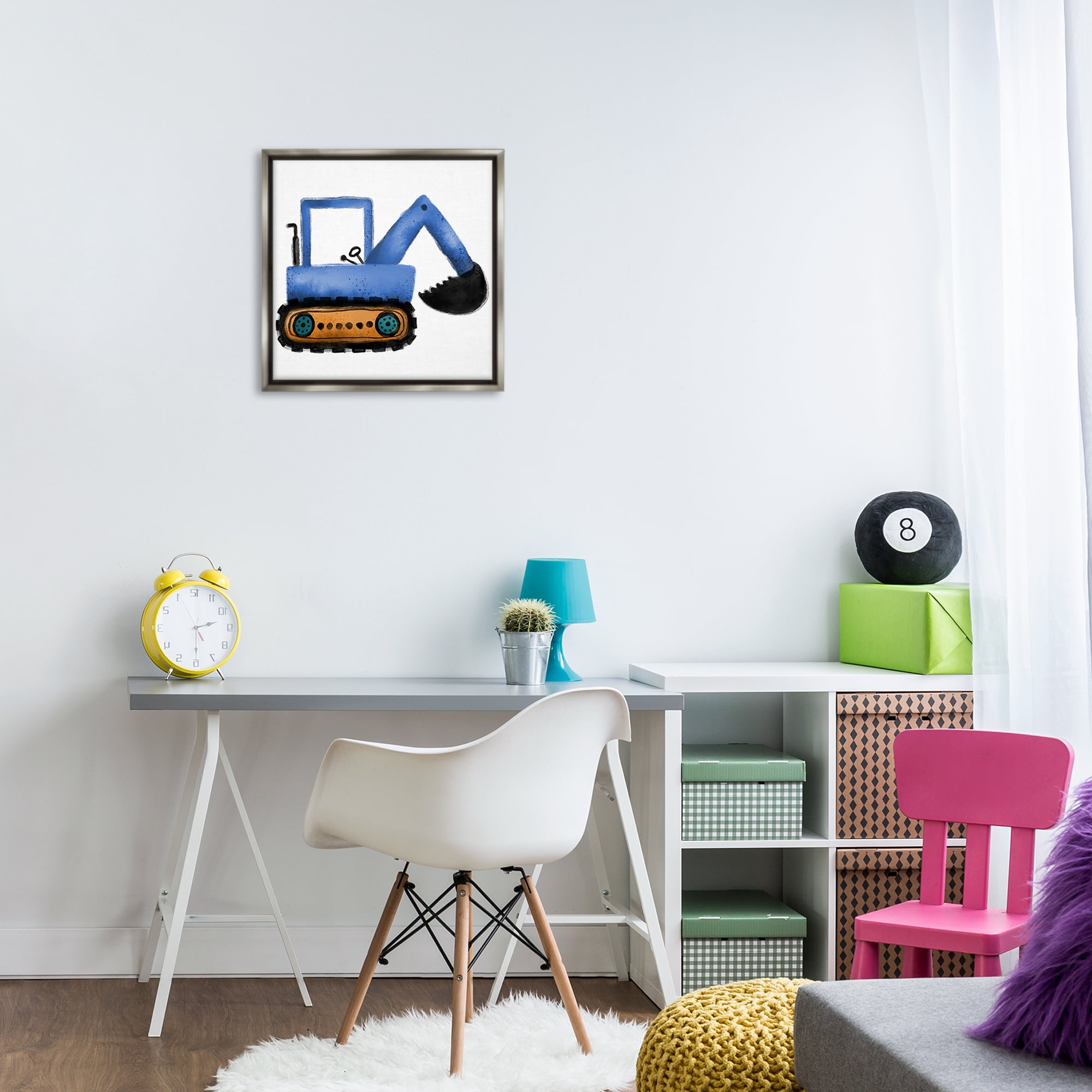 Stupell Industries Blue Simple Bulldozer Transportation Painting Gray Floater Framed Canvas Art Print Wall Art, 18 x 18