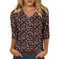 thumbnail image 1 of Nouveaux et Tendances T-Shirts Graphiques Uooqdmx pour Femmes, Hauts Boho pour Femmes, Hauts Floraux pour Femmes, Tunique Col en V 2025, T-Shirts Mignons, Hauts de Printemps pour Femmes 2025, Rouge 1 m, 1 of 5