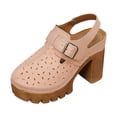 thumbnail image 5 of Rokment Womens Vintage Clogs Dress Sandals 2026 Spring Summer Casual Leather Hollow out Buckles Closed Toe Platform Chunky Block High Heels Slingback Pumps Beige Size 9.5, 5 of 7