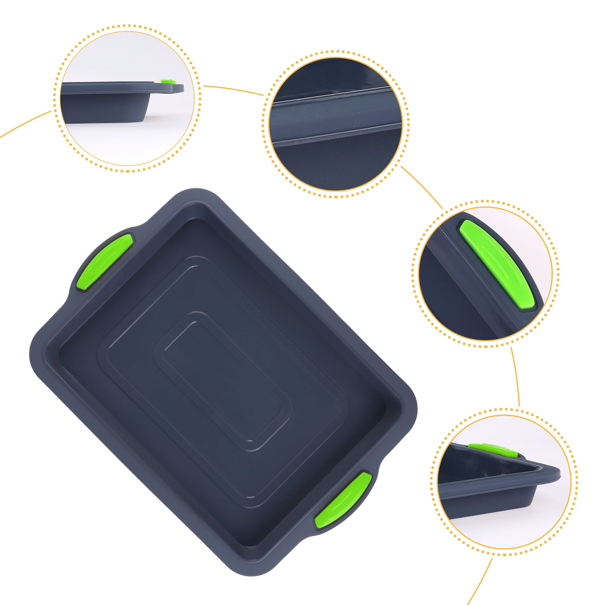REGALWOVEN 3 Packs Cake Pan Nonstick Silicone Baking Pan, Easy Release, Heat Resistant Sheet Pans for Baking Cakes, Cheesecakes Green 13.4*9.4*1in