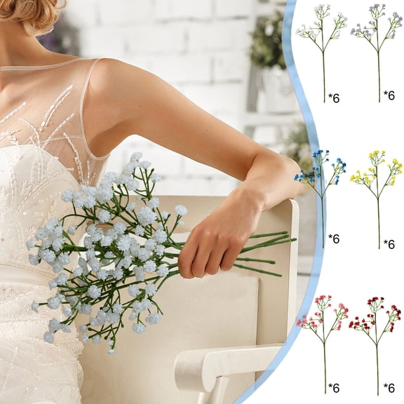 JASKFGLY 6PCS Artificial Silk Flower - Little One's Breath Bouquet Arrangement for Wedding Decor & Home Vase Centerpieces (Light Blue)