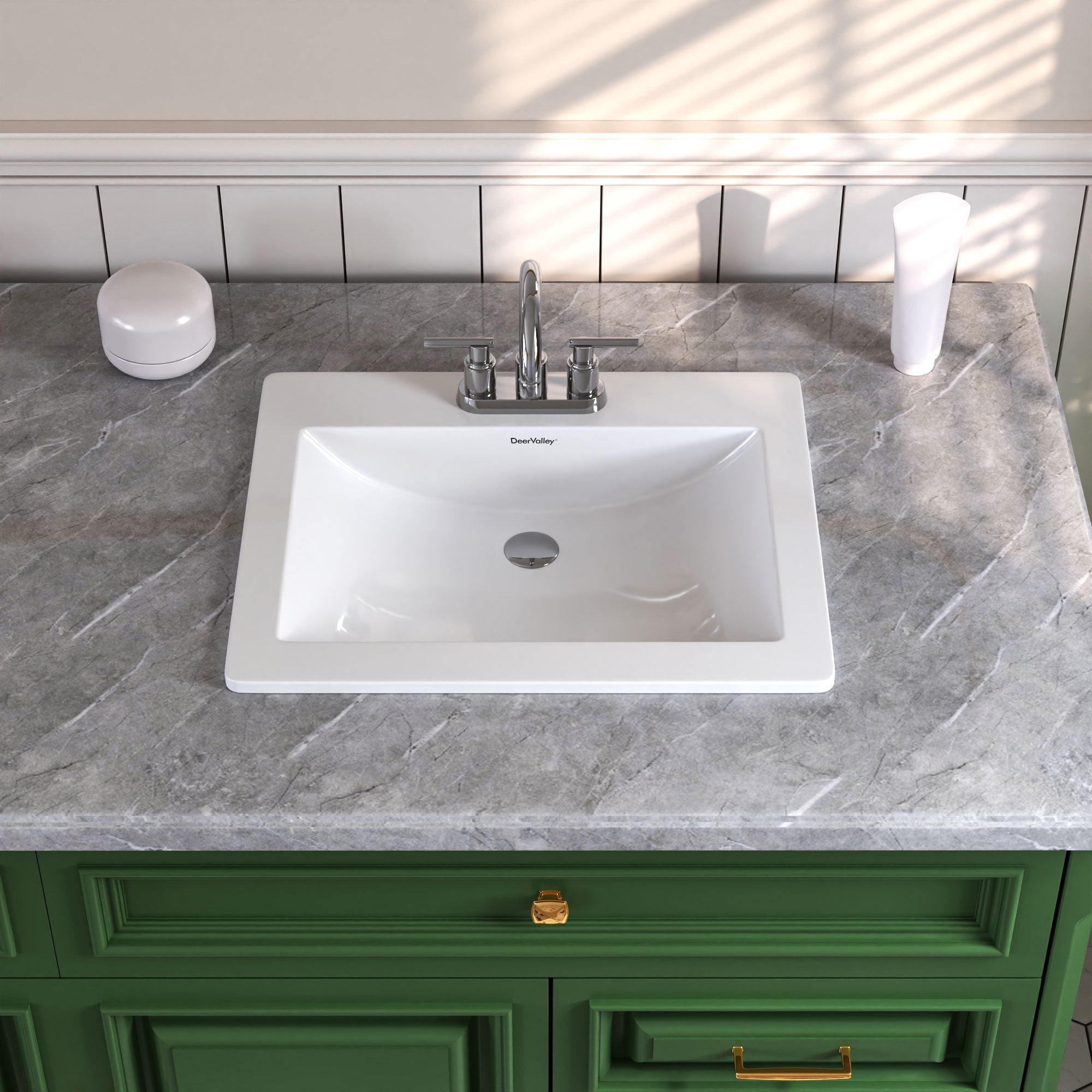 DeerValley DV-1DS0122 21" x 18" White Rectangle Vitreous China Drop In Bathroom Sink With Overflow