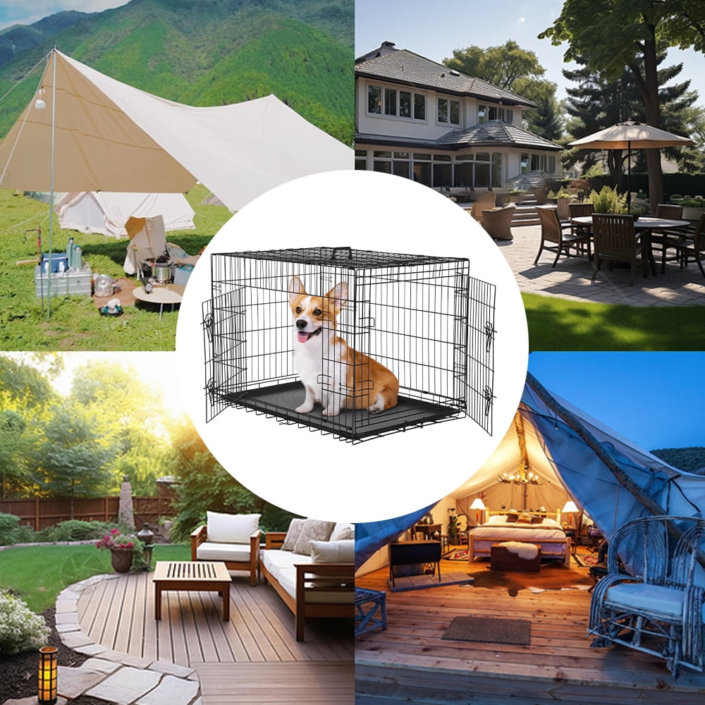 SHOUFTW 36" Large Dog Crate, Portable Double-Door Large Dog Cage with Divider Panel for Medium/Large Dogs, Suitable for Indoor and Outdoor Use
