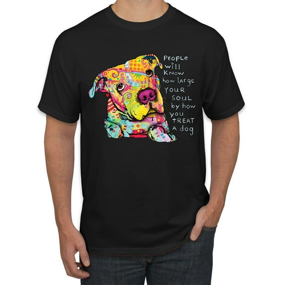 Colorful Pitbul | People Will Know How Large Your Soul | Dean Russo Art Animal Lover Men's T-Shirt, Black, 3X-Large