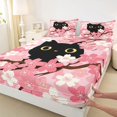 thumbnail image 3 of Manfei Kawaii Kitten Fitted Sheet Queen, Boho Tokyo Bolssoms Bedding, Pink, 3-Piece, 1 Fitted Sheet and 2 Pillowcases, 3 of 6