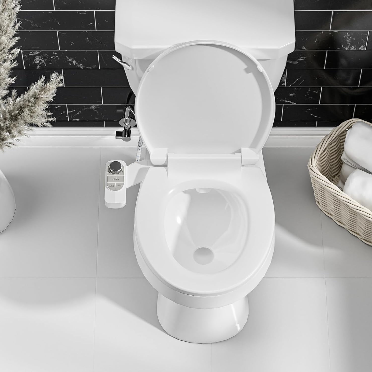 SAMODRA Non-Electric Bidet - Self Cleaning Dual Nozzle (Frontal and Rear Wash) Fresh Water Bidet Toilet Seat Attachment with Independent Adjustable Water Pressure