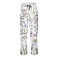 thumbnail image 7 of KDFJPTH Women's Floral Bird Print Linen Blend Pants Elastic Waist Cropped Casual Trousers with Side Pockets White L, 7 of 7