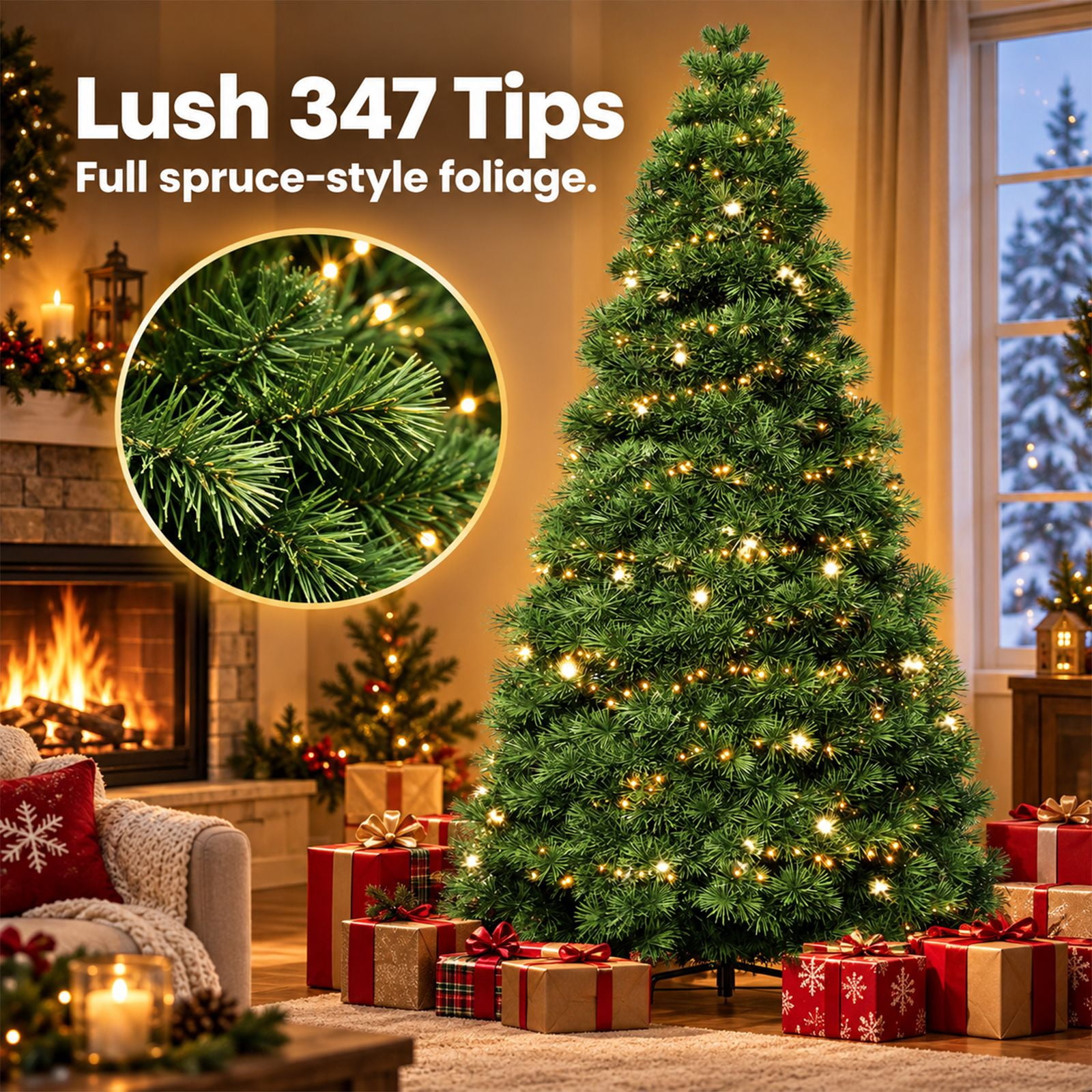 Alvantor Pre-Lit Christmas Tree, Green 6 FT Hinged Spruce
