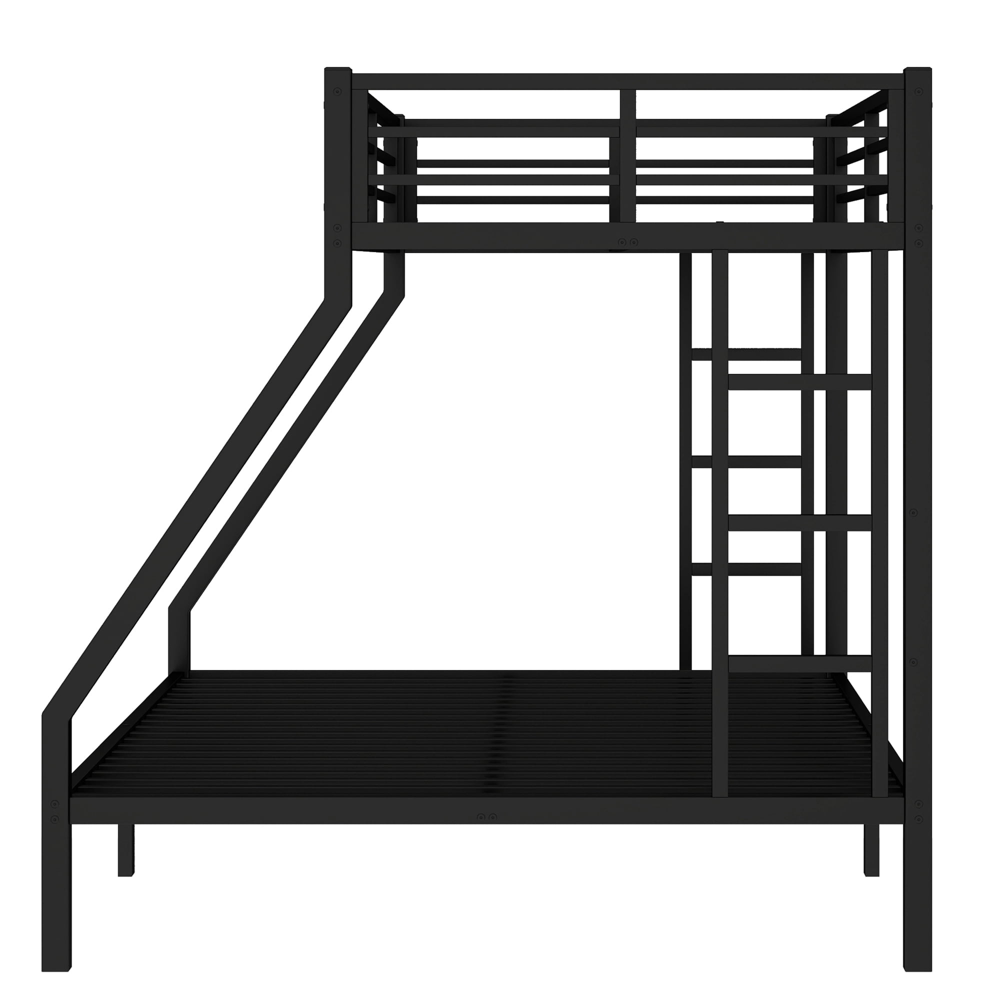 Metal Bunk Bed, Twin XL Over Queen Bunk Bed, Space-Saving Bed Frame with Noise Reduced Design and Safety Guardrails, No Box Spring Needed, 300LBS/600LBS Capacity, Black