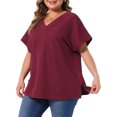 thumbnail image 2 of DARING DIVA Women's Plus V Neck Short Sleeve Textured Tops 1X Burgundy, 2 of 5