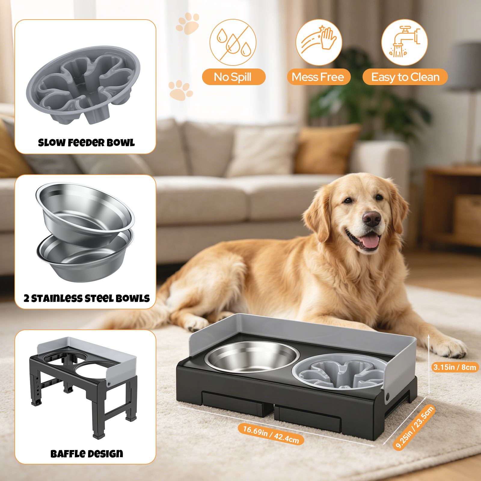 Euqvunn Elevated Dog Bowls, 6 Adjustable Heights with Slow Feeder photo 4