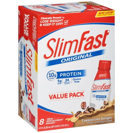 SlimFast Cappuccino Delight Meal Replacement Shakes, 11 fl oz, 8 count