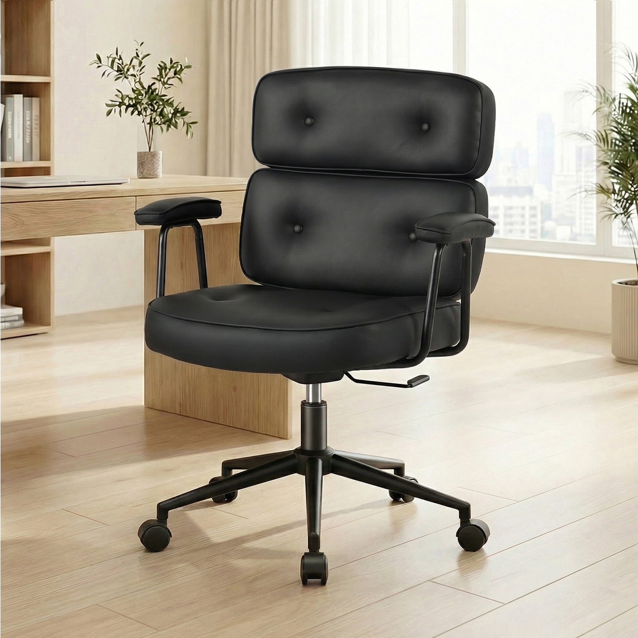 edx PU Leather Home Office Chair, 350LBS Heavy Duty, 8 Hours Ergonomic High Back Desk Chair with Lumbar Support, Black