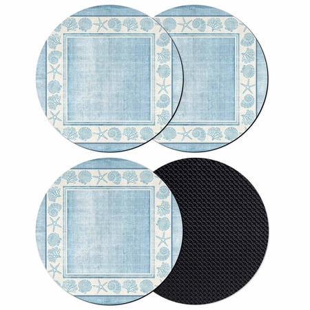 Light Blue Beach Coastal Coasters Set of 4 Absorbent Coasters for Drinks Summer Nautical Starfish Shell Coral Vintage Coaster for Desk Coffee Table Protection Home Decor House Warming Gifts 4