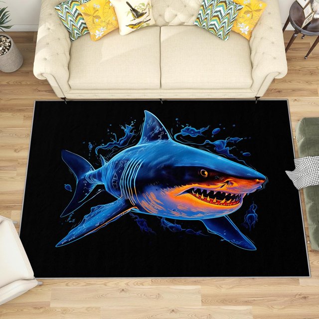 3x4 Rug, Shark Door Mat, 3D Ocean Animal Rug, Sea Marine Life Rugs for Entryway, Washable & Non Slip & Soft Low Pile Small Carpet, Indoor Doormat, Shark Home Decor & Gifts