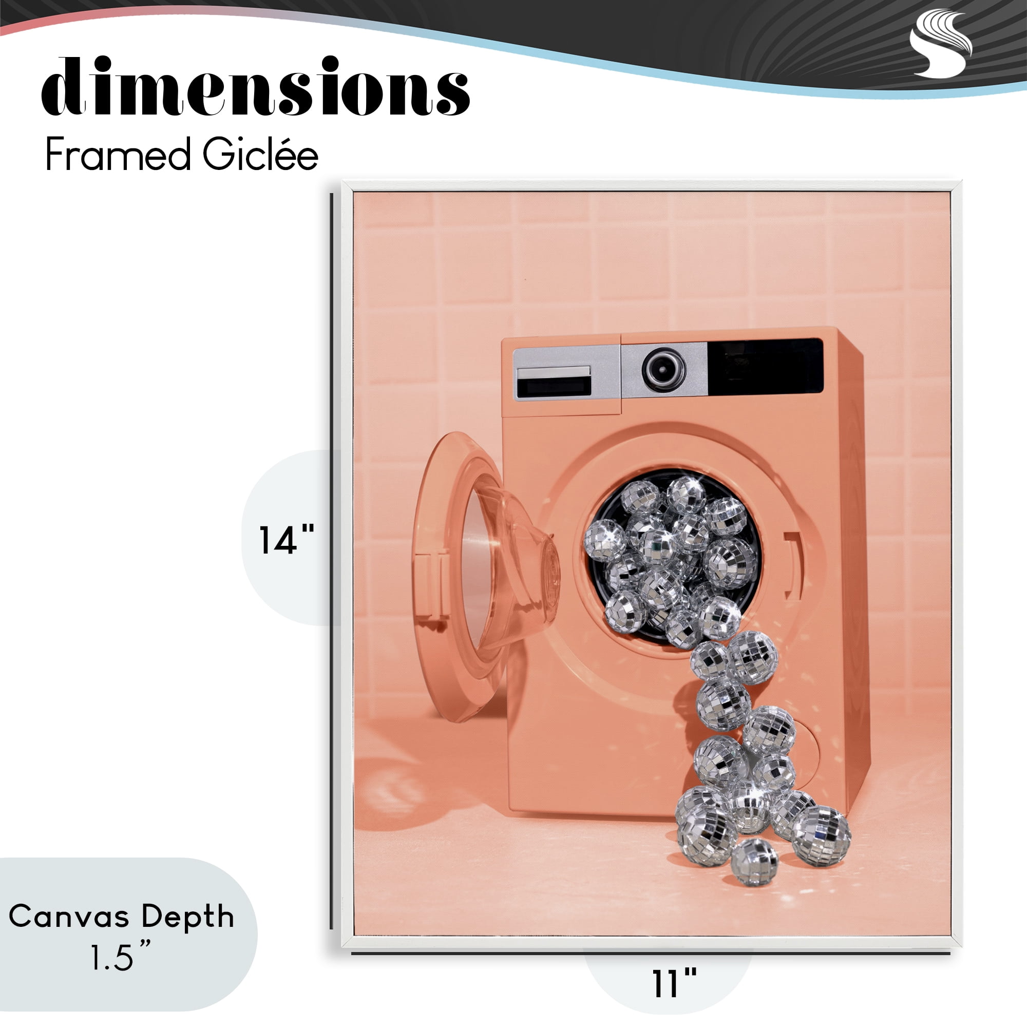 Stupell Industries Disco Laundry Machine over Orange White Framed Giclee Art, design by LISH Creative