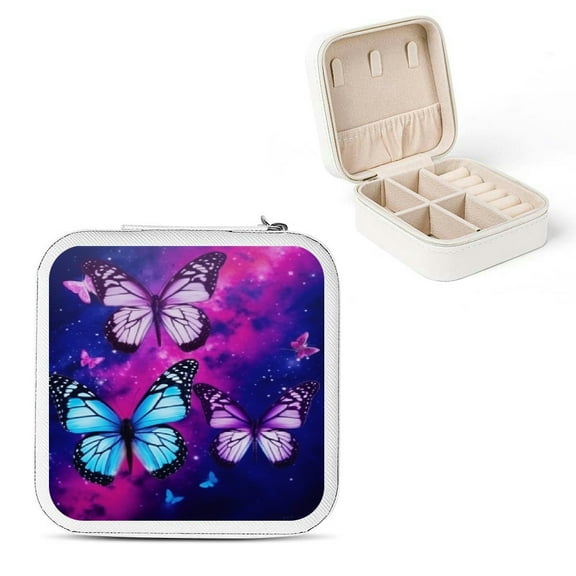Shiartex Butterflies Stars Purple Jewelry Box - Small Jewelry Organizer for Women Necklace, Ring, Earring Storage White