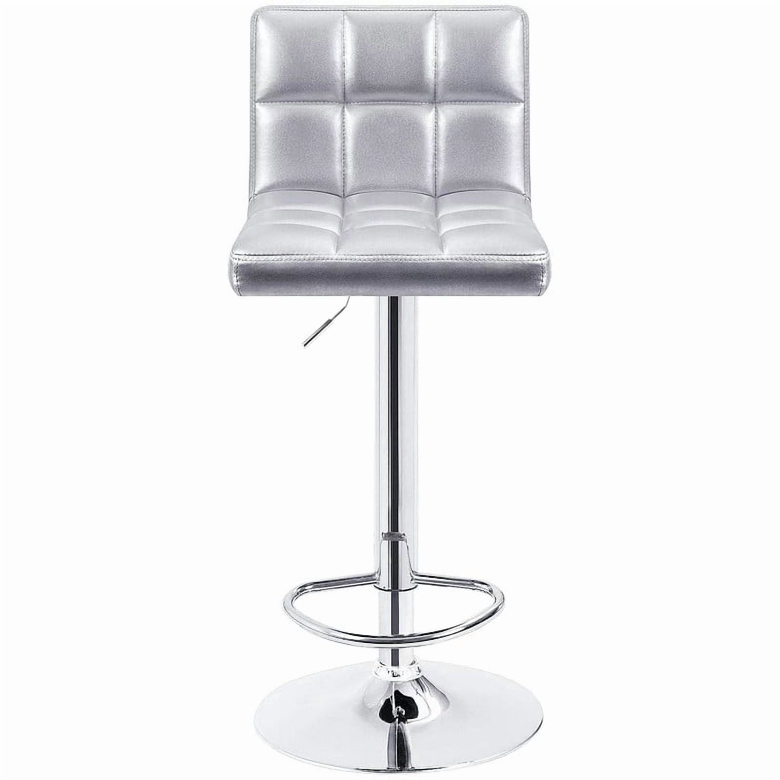 Lacoo Set of 2 Bar Stools Adjustable Swivel Armless Barstools with PU Leather, Sliver