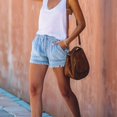 thumbnail image 4 of Women'S Summer Mid Waist Elastic Denim Shorts Stretchy Short Casual Hot Pants with Pockets Light Blue L, 4 of 8