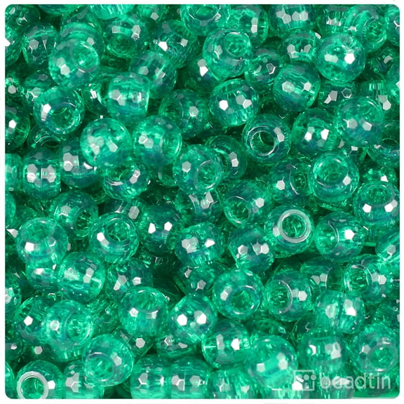 BeadTin Emerald Transparent 9mm Faceted Barrel Pony Beads (500pcs)
