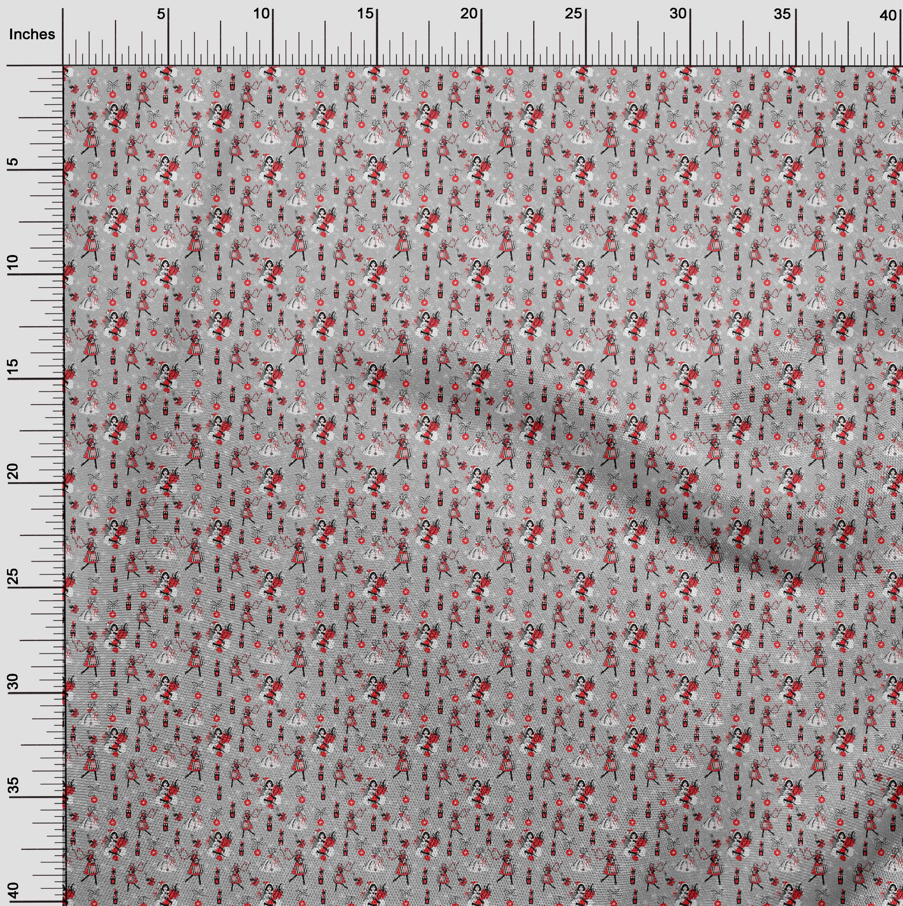oneOone Polyester Lycra Gray Fabric Christmas Dress Material Fabric Print Fabric By The Yard 56 Inch Wide