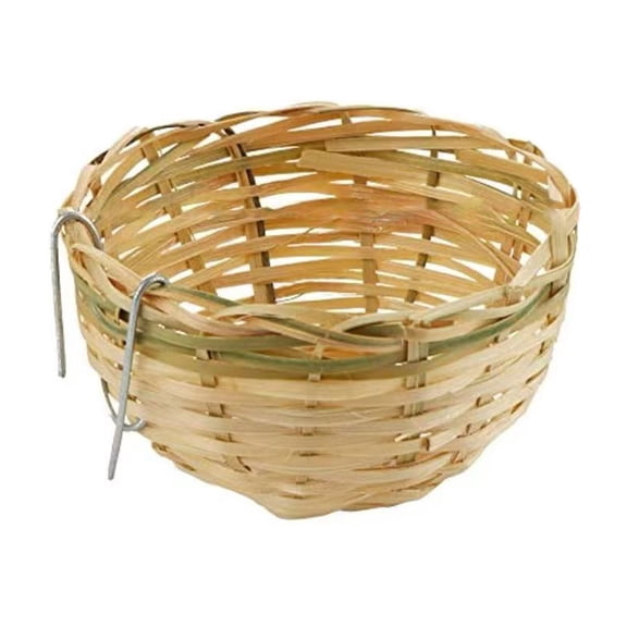 Hand Woven Bamboo Bird Nest,Bamboo Woven Bird Nest,Portable Cozy Birds Nest with Metal Hook,Country-Style Birds Cages Accessory for Canary Swallow,Durable Natural Bird Cage House(Camouflage,)
