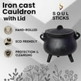 thumbnail image 5 of SOUL STICKS Reusable 6 Cast Iron Cauldron with Lid and Hanging Handle for Spell Casting, Smudging, Ritual & Blessings Pot Belly Witchcraft (Hamsa Hand), 5 of 13