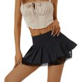 thumbnail image 5 of Women Mini Pleated Skirts Gothic Punk Mid Waist Stripe Print Lace Ruffle Harajuku School Zip Up Short Skirt Y2K Mini Skirts, 5 of 7