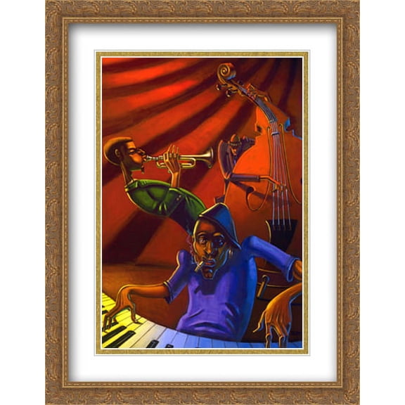 Jazz Trio 2x Matted 28x40 Large Gold Ornate Framed Art Print by Justin Bua